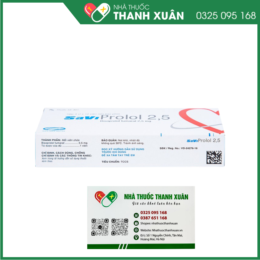 Savi Prolol 2,5 điều trị tăng huyết áp, đau thắt ngực